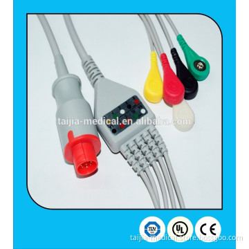 BIONET compatible fixed one-piece 5-lead ECG cable for patient monitor